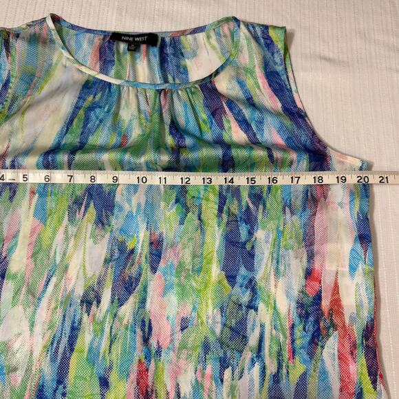 NINE WEST Tank Top M Multicolor Abstract Print Sleeveless Blouse Summer Chic - Picture 8 of 8